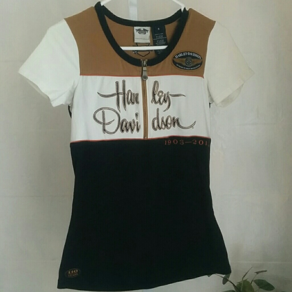Harley-Davidson Black, White, and Tan Women's Top
